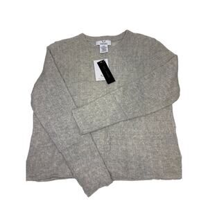 NWT! Magaschoni 100% Cashmere Gray Cable Patch Pullover Sweater Size Large